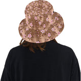 Pink sakura cherry blossom drak brown background Unisex Bucket Hat