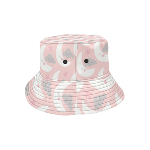 Cute moon cloud star pattern pink dot background Unisex Bucket Hat