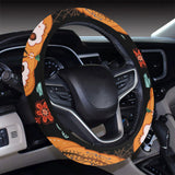 Pumpkin flowers spiderweb Halloween theme Car Steering Wheel Cover