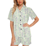 Seahorse shell pattern Women's V-Neck Short Pajama Set