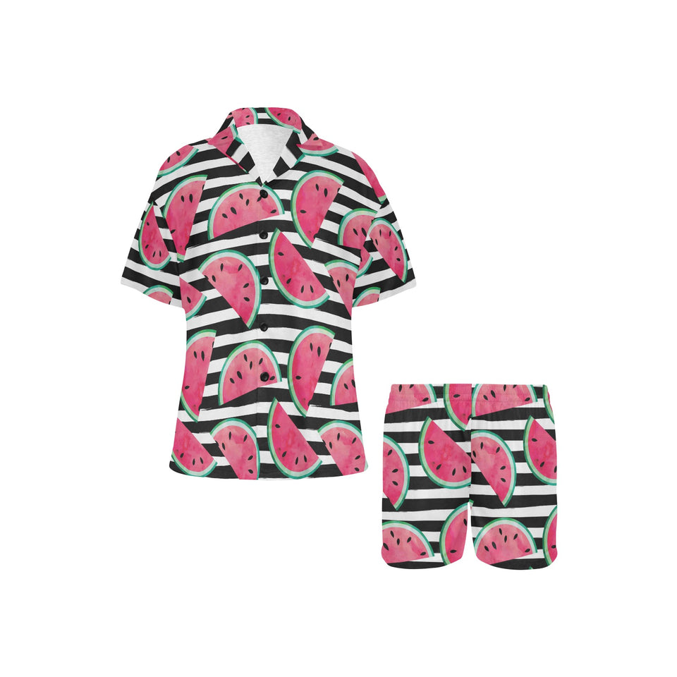 Watercolor paint textured watermelon pieces Women's V-Neck Short Pajama Set