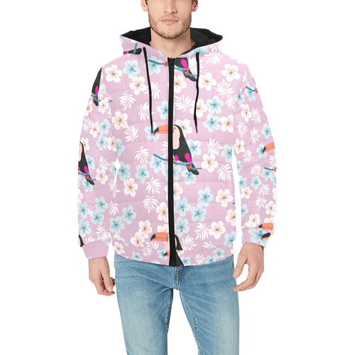 Beautiful toucan flower leaves Men's Padded Hooded Jacket