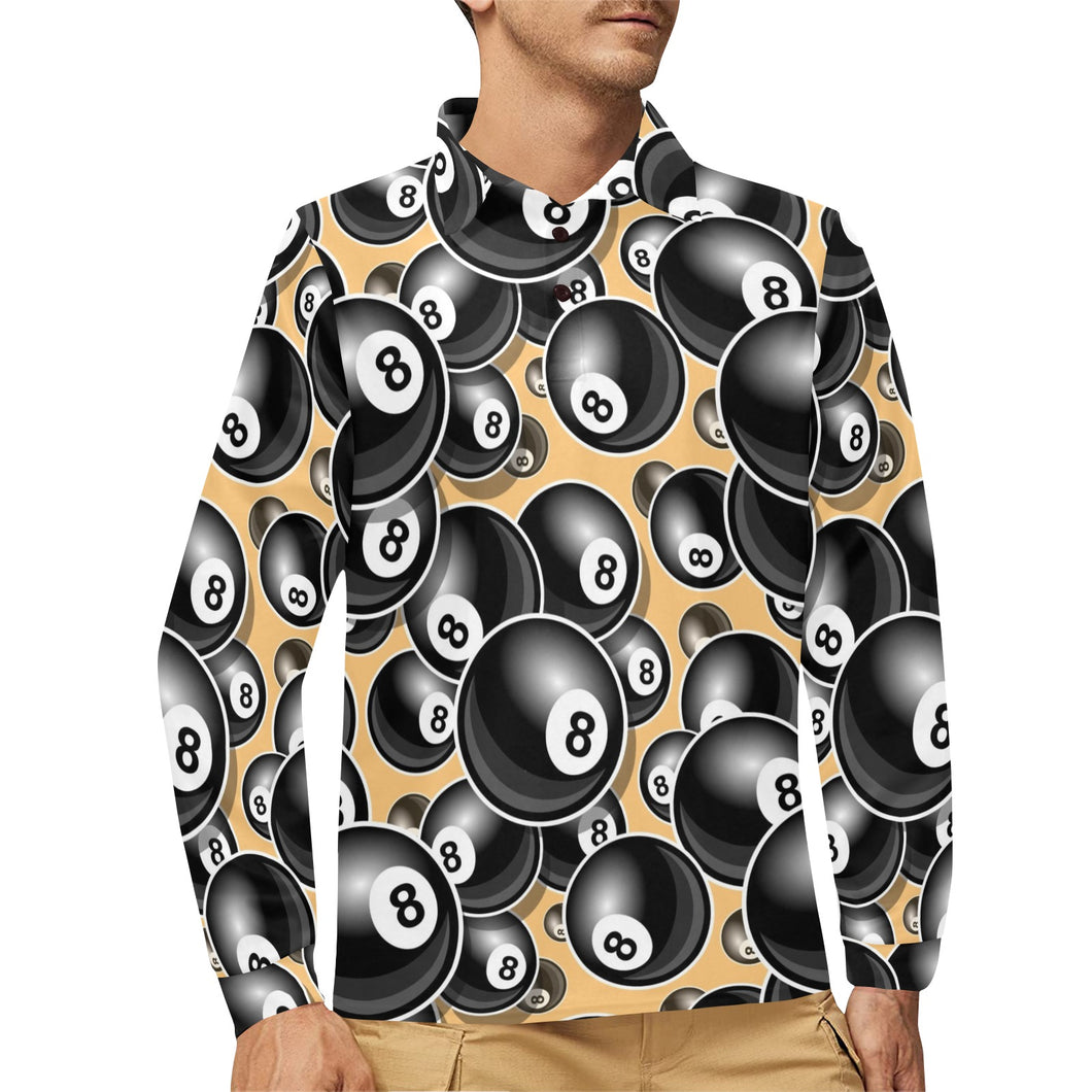 Billiard Ball Pattern Print Design 04 Men's Long Sleeve Polo Shirt