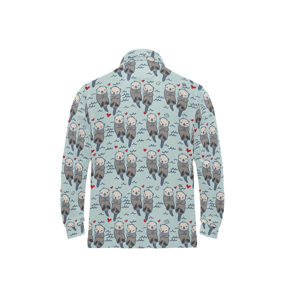 Lovely Sea Otter Pattern Men's Long Sleeve Polo Shirt