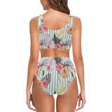 Colorful orchid flower pattern Chest Bowknot High Waisted Bikini Swimsuit