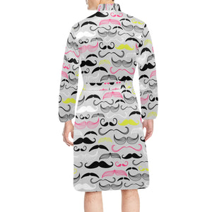 Mustache Beard Pattern Print Design 02 Men's Long Sleeve Belted Night Robe