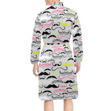 Mustache Beard Pattern Print Design 02 Men's Long Sleeve Belted Night Robe