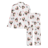 Cute pugs pink heart paw pattern Men's Long Pajama Set