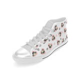 Cute pugs pink heart paw pattern Men's High Top Canvas Shoes White