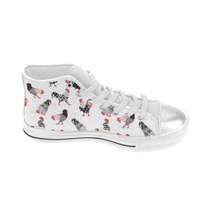 Cool rooster chicken cock floral ornament backgrou Women's High Top Canvas Shoes White