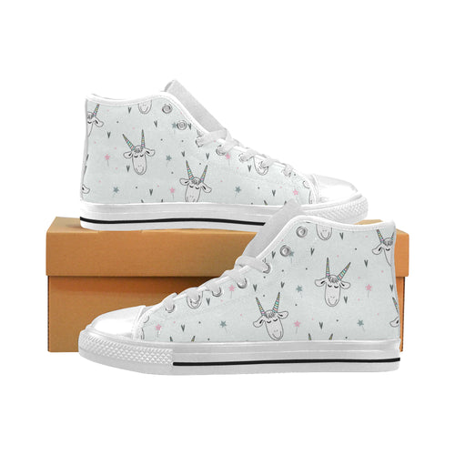 Cute goat design pattern Men's High Top Canvas Shoes White
