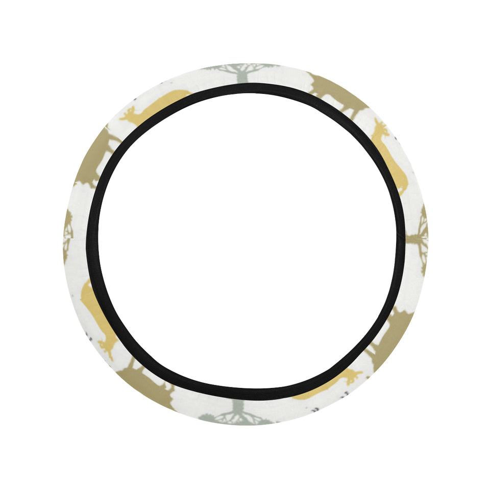 Silhouettes of goat and tree pattern Car Steering Wheel Cover
