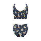 Cute sloth astronaut star planet rocket pattern Chest Bowknot High Waisted Bikini Swimsuit