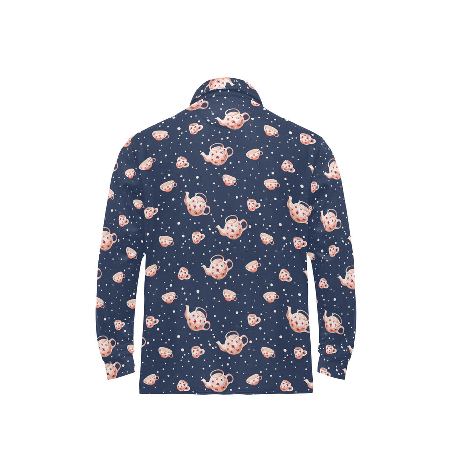 Tea pots Pattern Print Design 04 Men's Long Sleeve Polo Shirt