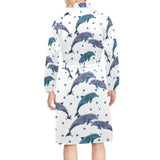 Dolphins pattern dotted background Men's Long Sleeve Belted Night Robe