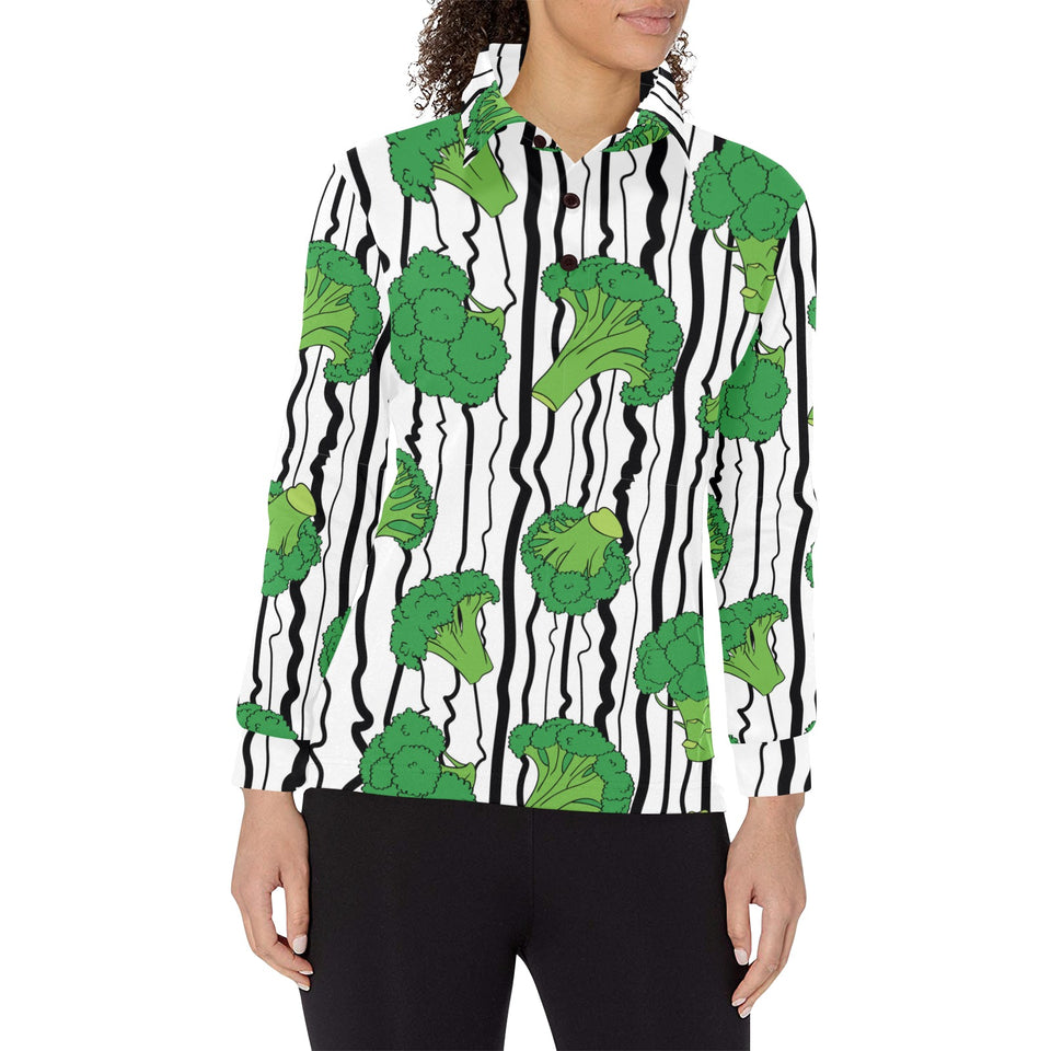 Cool Broccoli pattern Women's Long Sleeve Polo Shirt