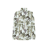 Monkey sloth lemur palm trees pattern Women's Long Sleeve Polo Shirt