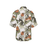Monkey red hibiscus flower palm leaves floral patt Women's All Over Print Hawaiian Shirt
