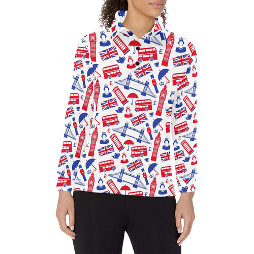 British Pattern Print Design 01 Women's Long Sleeve Polo Shirt
