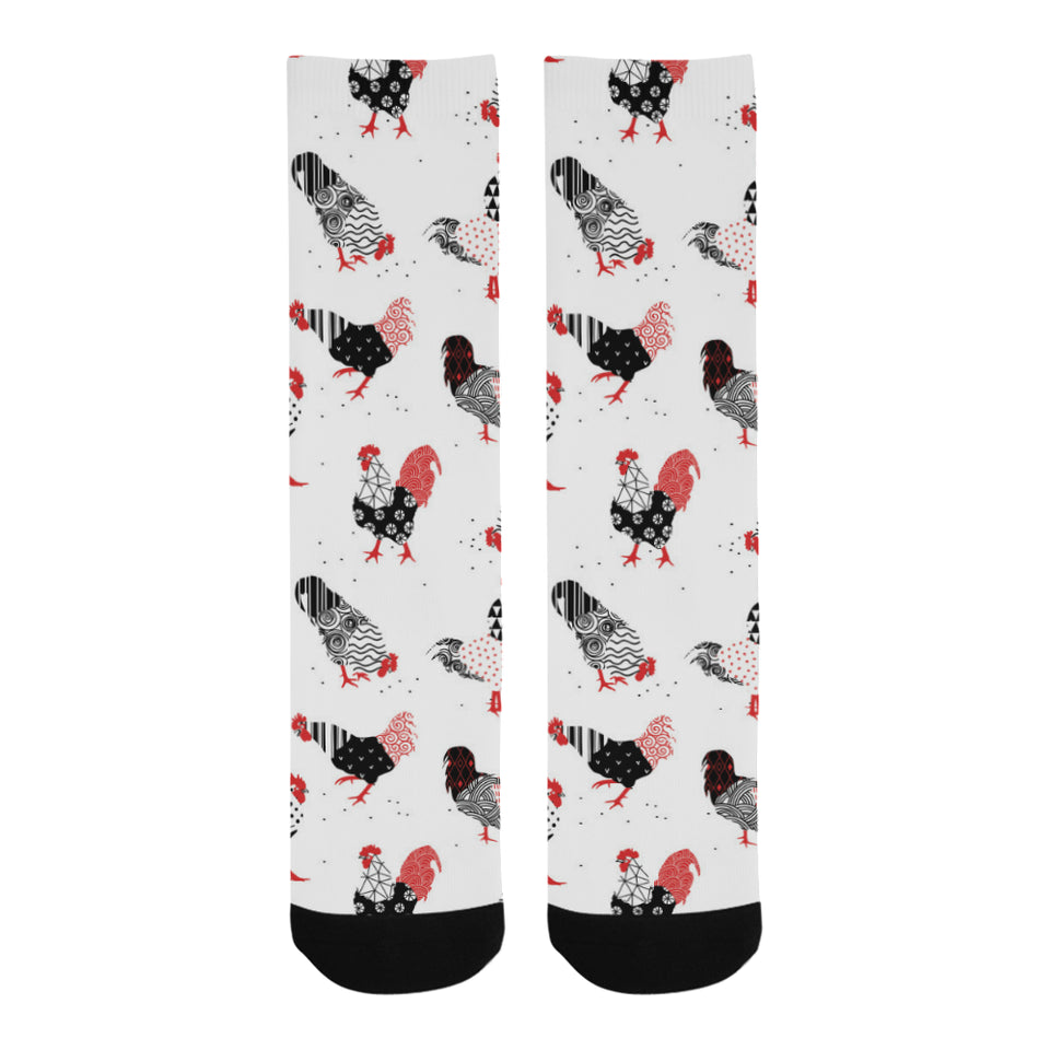 Cool rooster chicken cock floral ornament backgrou Crew Socks