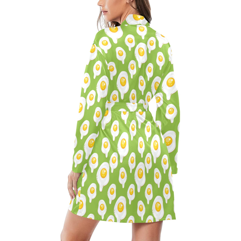 Fried Eggs Pattern Print Design 01 Women's Long Sleeve Belted Night Robe