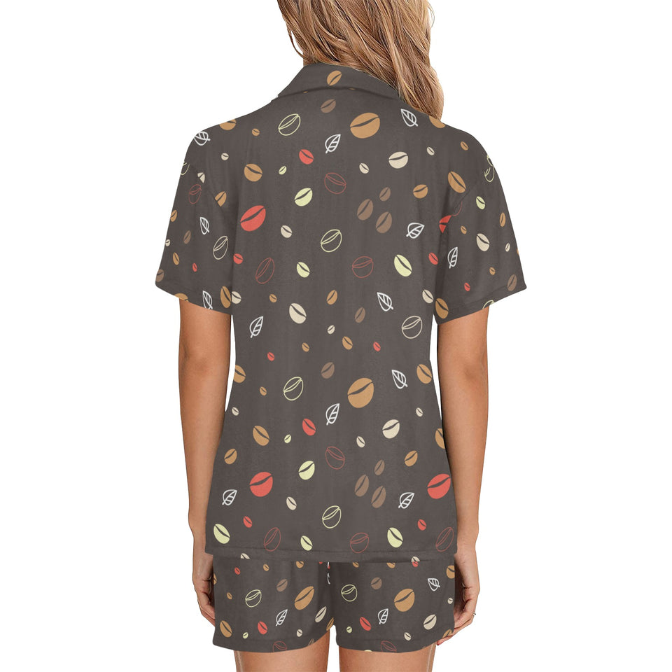Coffee bean leave pattern Women's V-Neck Short Pajama Set