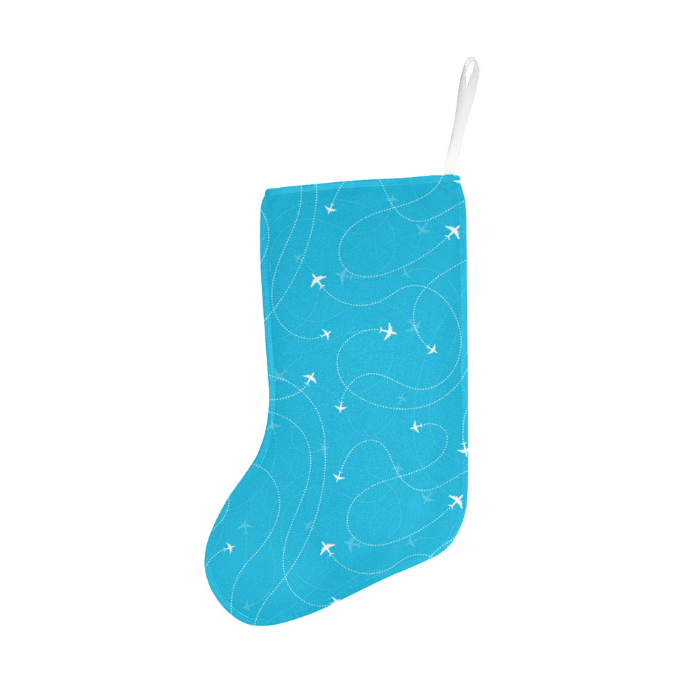 Airplane destinations blue background Christmas Stocking