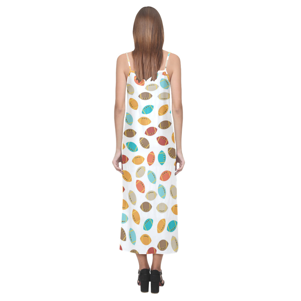 Colorful american football ball pattern V-Neck Open Fork Long Dress