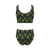 Green Peas Pattern Print Design 02 Chest Bowknot High Waisted Bikini Swimsuit