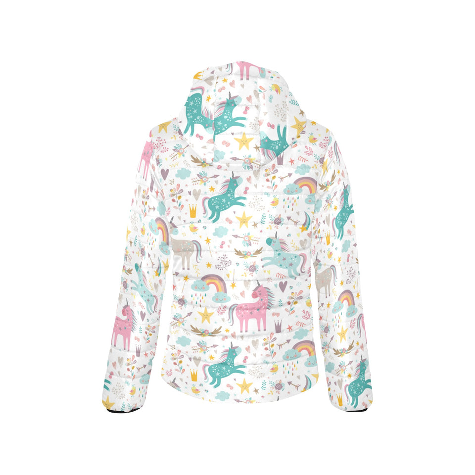 Colorful unicorn pattern Women's Padded Hooded Jacket