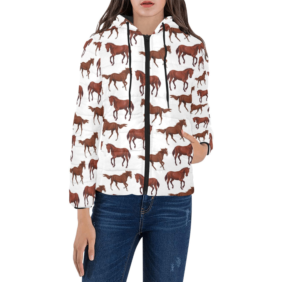 Horses running pattern background Women's Padded Hooded Jacket