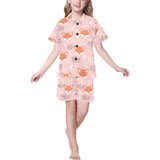 Cute fox pattern pink background Kids' Boys' Girls' V-Neck Short Pajama Set