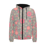 Red gold Sakura cherry blossom gray background Men's Padded Hooded Jacket