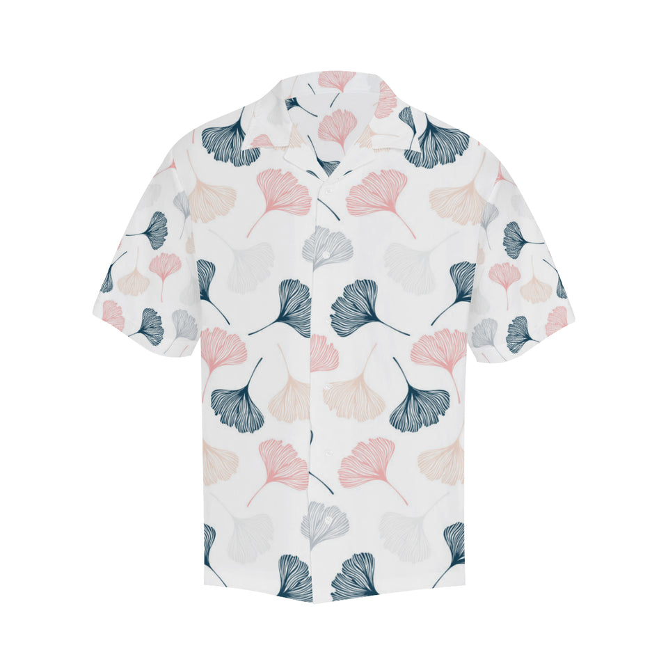Black Gray Cream coral ginkgo leaves pattern Men's All Over Print Hawaiian Shirt