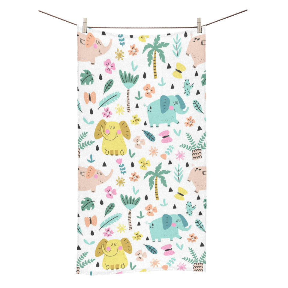 Cute elephants palm tree flower butterfly pattern Bath Towel