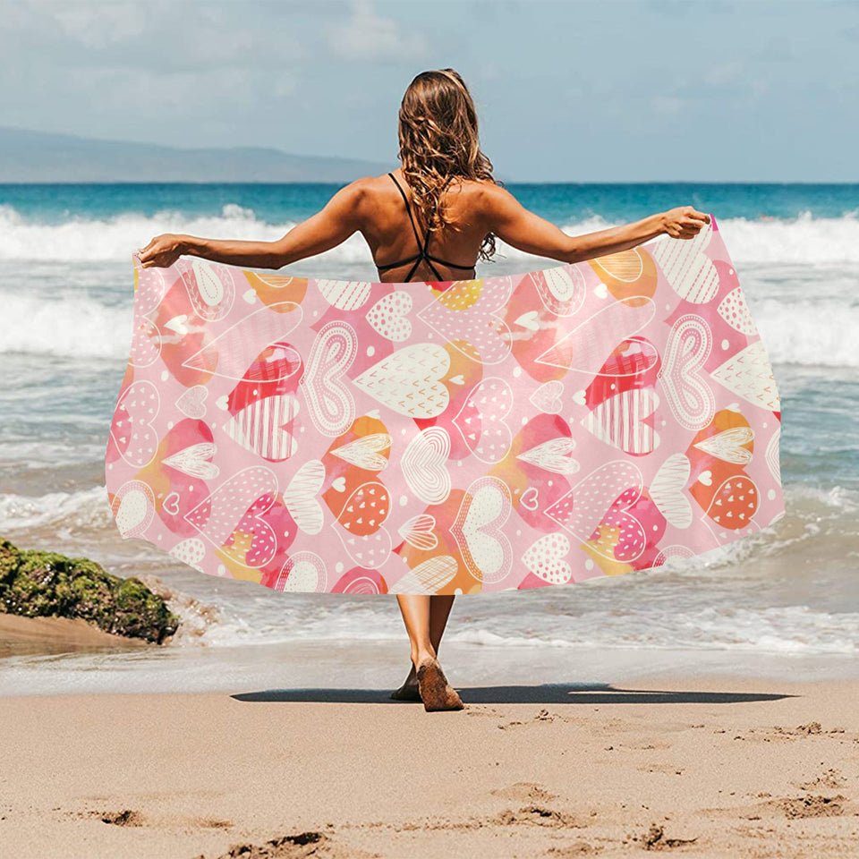 Hand drawn heart design pattern Beach Towel