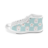 Maneki neko cat sakura Men's High Top Canvas Shoes White