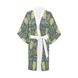 Cute owls leaves pattern Women's Short Kimono Robe