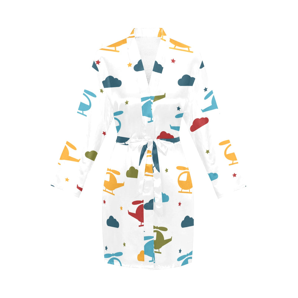 Colorful helicopter pattern Women's Long Sleeve Belted Night Robe