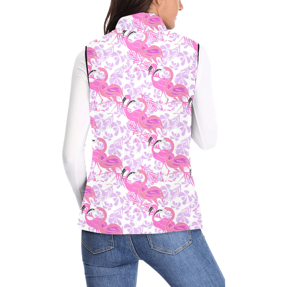 Pink flamingo flower pattern Women's Padded Vest