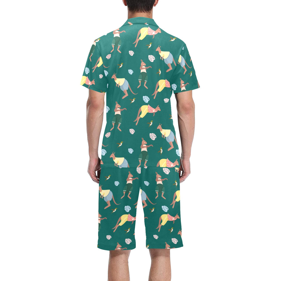 Kangaroo leaves pattern Men's V-Neck Short Pajama Set