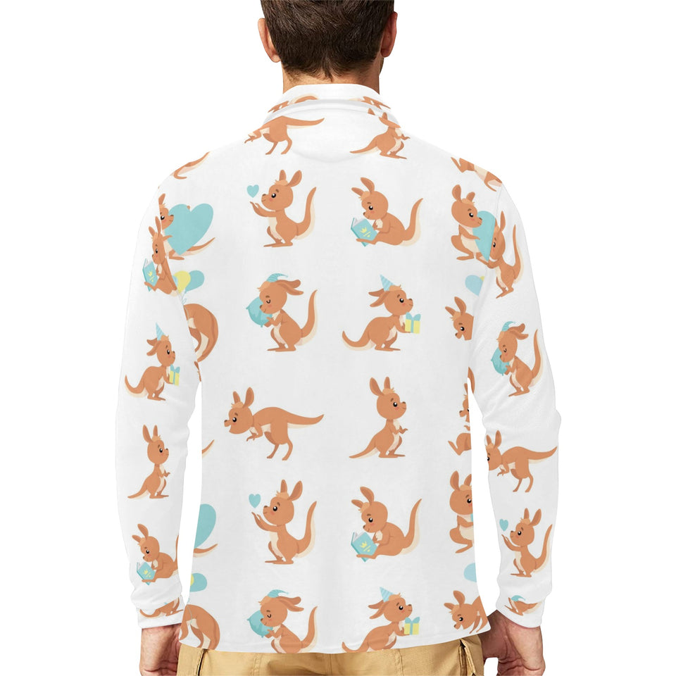 Cute Kangaroo pattern Men's Long Sleeve Polo Shirt