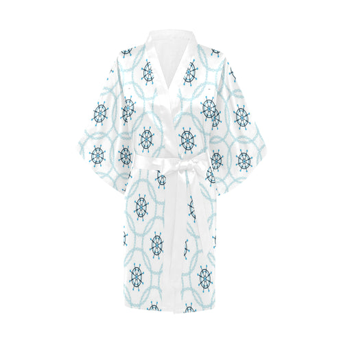 nautical steering wheel chain Women's Short Kimono Robe