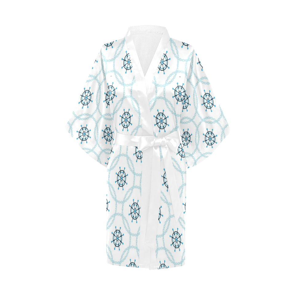nautical steering wheel chain Women's Short Kimono Robe