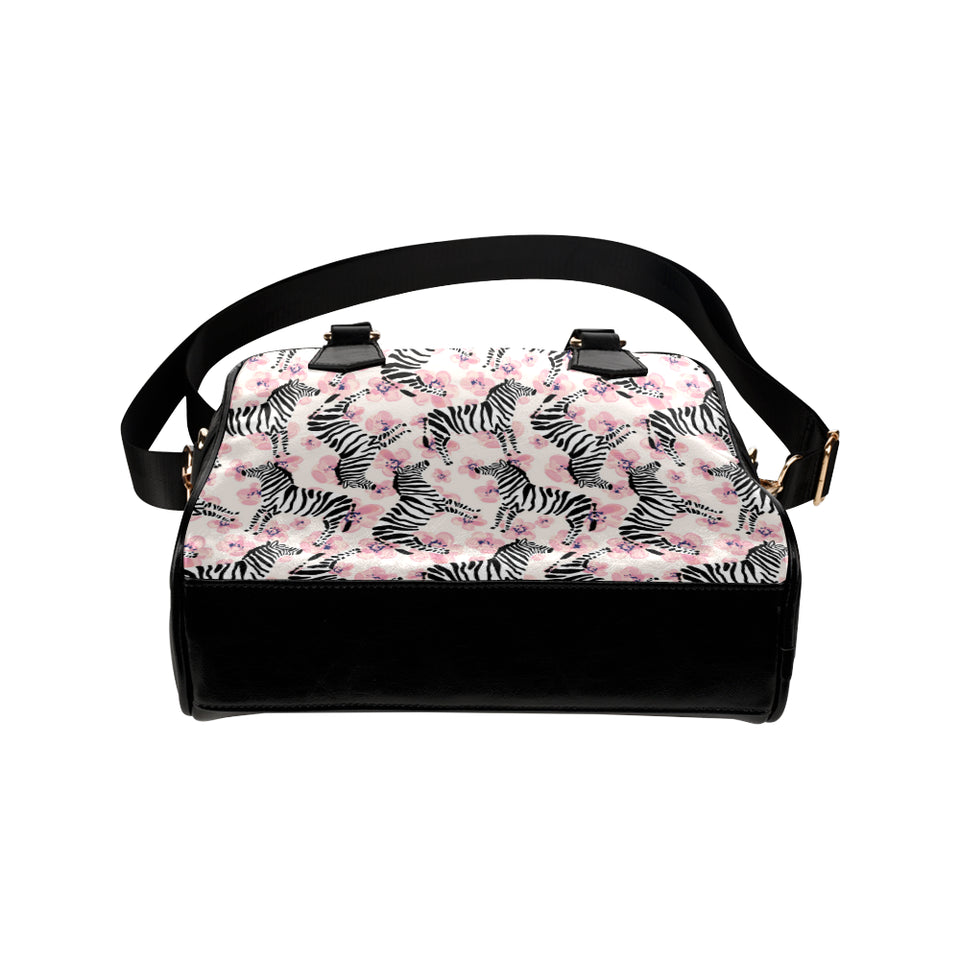 Zebra pink flower background Shoulder Handbag