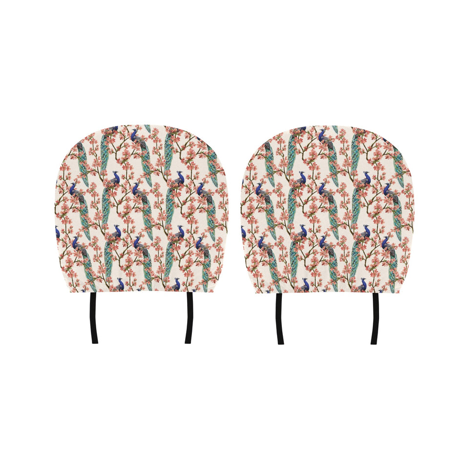 Peacock tropical flower pattern Car Headrest Cover