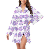 Hedgehog Pattern Print Design 05 Women's Long Sleeve Belted Night Robe