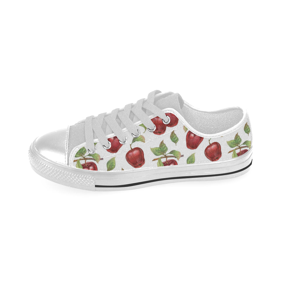 Red apples pattern Men's Low Top Shoes White