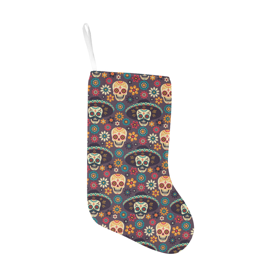 Sugar skulls flower maxican pattern Christmas Stocking