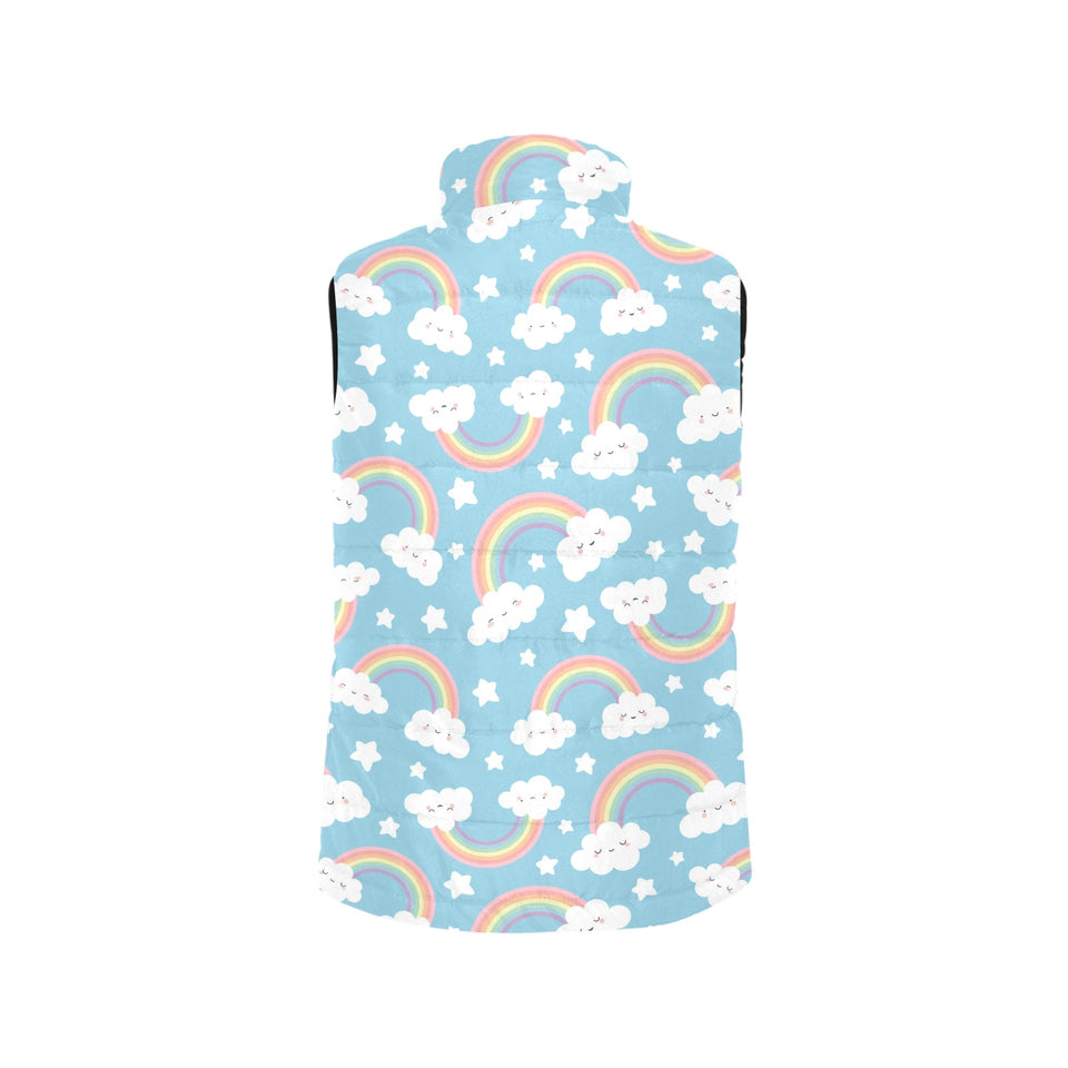 Cute rainbow clound star pattern blue background Women's Padded Vest